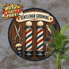 Classic Barber Shop Haircut Service Round Metal Tin Sign Decor 8x8 picture