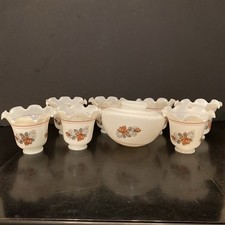 8 Pc Vintage Rose Milk Glass Lamp Shades Ruffled & Dome 2” Fitter 50’s picture