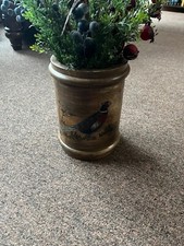 6x9 Inch Wooden Vase with Medium Burnt Finish Rustic Countertop Pheasant Decore picture