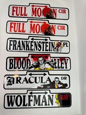 Vtg 1988 H&L Plastic Halloween Street Sign Dracula, Wolfman, Frankenstein PICK picture