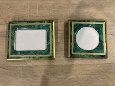 TWO 1980s Christian Dior Paris Picture Frames Green Malachite-Like Ceramic picture