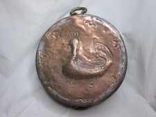 rare antique hammered copper tinned brass handle pan primitive peacock art picture