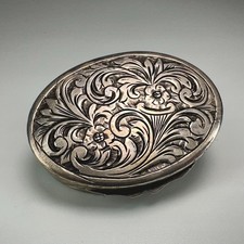 Vintage Italian 800 Silver Oval Pill Box Hinged Snuff Trinket Floral Repousse picture