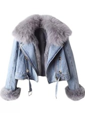 Full Size Faux Fur Collar Denim Jacket Plus Size picture