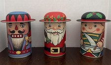 Vintage 1980s Decorative Christmas Tins Taiwan Santa, Nutcracker, & Toy Soldier picture