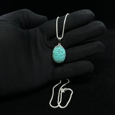 Rare Ancient Egyptian Antiquities silver scarab Necklace With Turquoise stone BC picture