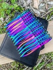 12pc Rainbow Ninja Throwing Knives Set Combat Naruto Kunai Hunting Knife with Sh picture
