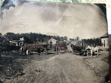 Large Tintype THRESHING MACHINE On OHIO Farm Antique Farming Thresher Photo Rare picture