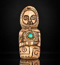 THE LINKED HANDS IDOL Ojuelos Turquoise Heart Inlay Geometric Ojuelos Deity picture