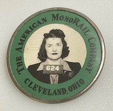 Rare Vintage American Monorail Company Cleveland Ohio Female Badge Pin picture