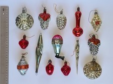 Lot 14 Authentic Vintage Soviet Glass Christmas Ornaments USSR Fruits Clip On picture