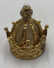 3-Piece Gold Pearl Rhinestone Crown Trinket Box Perfume Bottle Pre-Owned picture