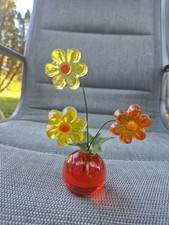 MCM Lucite Resin Flower Bouquet Sculpture Orange Base Vintage picture