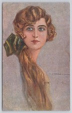 T. Corbella Artist Signed Pretty Lady WWI Censor Field Post  Office1918 Postcard picture