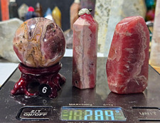Set of (3) RARE beautiful rhodochrosite Crystal Sphere + Tower + freeform BL6 picture