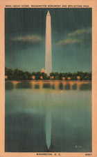 NIGHT VIEW OF WASHINGTON MONUMENT & REFLECTING POOL POSTCARD WASHINGTON DC 1930s picture