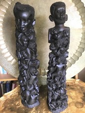 Pair of Makonde Tree of Life Statues . His & Her . Rare African Blackwood 24+” picture