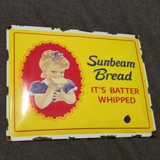 Vintage Sunbeam Bread Porcelain Enamel Sign Rare Concave Original Patina 16x13 picture
