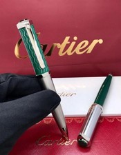SALE Cartier Santos de Cartier Green Silver Ballpoint Pen Luxury New Full Box picture
