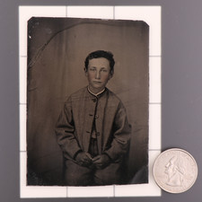 Antique 19th Century 6th Plate CDV Tintype Photograph of a Boy Child #1121 picture