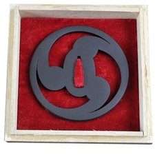 Iron Alloy for Katana or Wakizashi Tsuba, Tomoe Crest Pattern, with Wooden Box picture