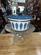 Vintage Cathrineholm Norway Lotus Enamelware Dutch Oven Turquoise Blue 8.5” picture