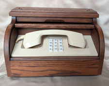 NOS Vintage Western Electric Wooden Roll-Top Push-Button Stowaway Telephone Set picture
