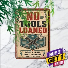 Mechanic Warning Loaned Tools Gearhead Garage Plaque Metal Tin Sign 8x12 picture
