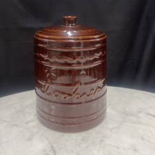 Vntg 1950s MCM Marcrest Stoneware Oven Proof Daisy & Dot Brown Cookie Jar USA picture