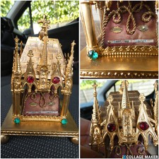 Antique French brass neo gothic 2 relic shrine holder king henri IV Saint lucia picture