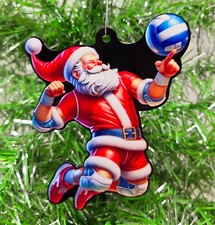 VOLLEYBALL ORNAMENT -Santa Volleyball Bump Set Spike - Unique Christmas Ornament picture