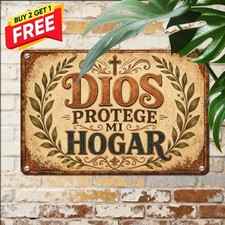 Dios Protege Hogar Spanish Christian Metal Tin Sign 8x12 Religious Wall Plaque picture