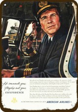 1949 AMERICAN AIRLINES PILOT at LaGUARDIA Airport DECORATIVE REPLICA METAL SIGN picture
