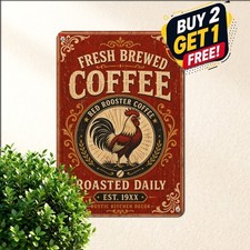 Farm Fresh Red Rooster Tin Sign Rustic Poultry Country Market Metal Plaque picture