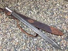 CUSTOM HANDMADE FORGED DAMASCUS STEEL HUNTING VIKING REAL LONG SWORD WITH SHEATH picture