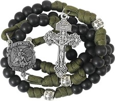 Green Paracord Rosary Heavy Duty Cord St Michael Medal & Pardon Cross picture