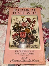 RARE MUSEUM OF FINE ARTS BOSTON SET OF 4 Flowers TEA TOWELS SET NEW IN BOX picture