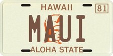 Hawaii 1980's MAUI Aluminum License Plate picture
