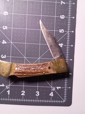 Vintage G.F. Kemp 17 Hand Made in the USA Stag Handle and Brass LRG Pocket Knife picture