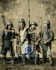 FOUR JAPANESE SAMURAI WARRIORS HOLDING WEAPONS 1880s 8X10 PHOTO picture