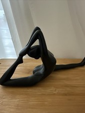Vintage Hand Carved Black Soapstone Yoga Figurines Set of 2 MCM Abstract 10