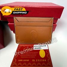 CARTIER Must De Cartier Caramel Leather Card Holder Card Case Full Set Rare picture
