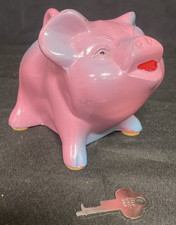 Cast Aluminum Vtg 1950s Piggy Bank NW Federal Savings & Loan Pink/Blue w/Key picture