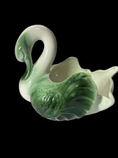Vintage Green White Ceramic Swan Planter Vase Cottagecore Grandmillennial  50’s picture