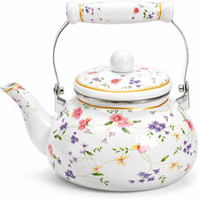 Jucoan Vintage Enamel Tea Kettle, 2.6 Quart Floral Enamel Water Kettle Teapot wi picture