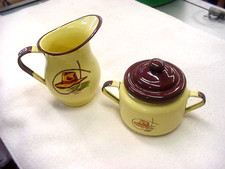 Vintage Monterrey Western Ware Enamel Creamer & Sugar Bowl Set Chuck Wagon picture