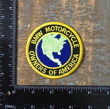 VINTAGE BMW MOTORCYCLE OWNERS OF AMERICA GLOBE LOGO IRON-ON PATCH BMW MOA picture