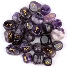 Amethyst Rune Crystal Stones Set Elder futhark Reiki Healing gemstone 25 Pcs picture