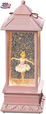 Snow Globe Lantern Ballerina Music Box LED Light USB Battery Powered Pink picture