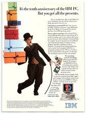 1991 IBM PC Vintage Print Ad, Charlie Chaplin Look Alike PS/2 Presents Computer picture